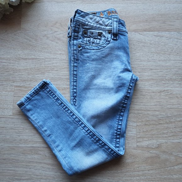 Rock Revival Jessica Ankle Crop Skinny Jeans Low Rise Zip Stretch Light Blue - Picture 2 of 8